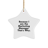 Marketing Manager Gifts, 'Because I Am The Marketing Manager. That's Why.' Star Ornament, Christmas Unique Gifts from Friends or Coworkers to Marketing Manager - Image 1